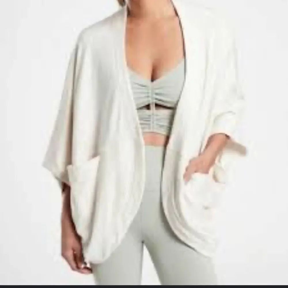 Athleta Cream Cocoon Cardigan Open Front Pockets Lounge Size S Athleisure Relax